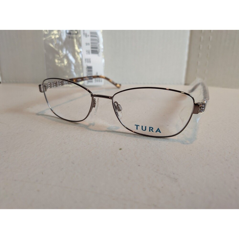 Tura Eyeglasses Frames R574 BRN Brown Wire Rim Crystals Chain Details 52-16-140